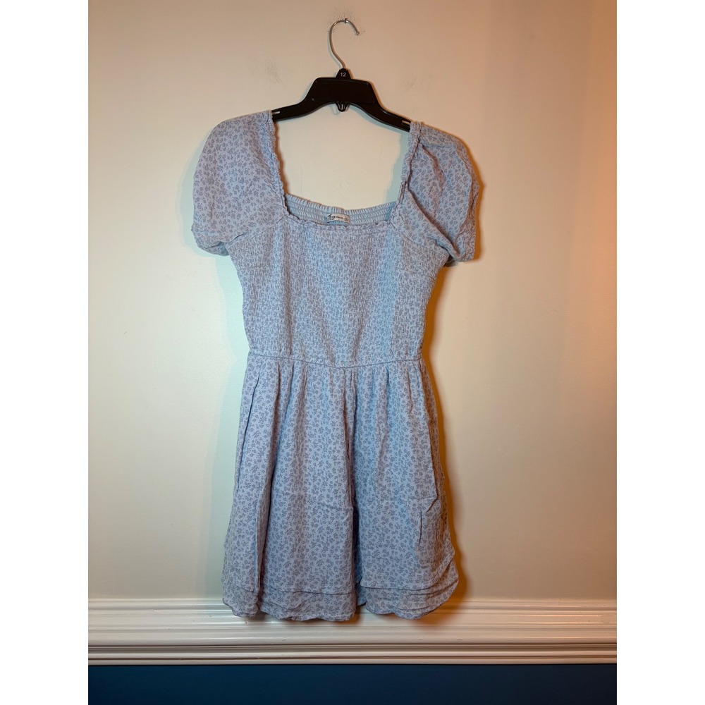 Hollister Romper Women Large Blue Floral Smocked Puff Sleeve Tiered Jumpsuit